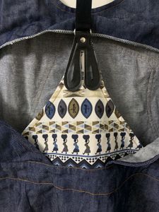 Denim Pinafore Dress with Bohemian Print