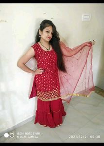 Elegant Red Kurta Sharara Set