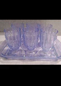 Party Set Of 5 Crystal Glass, Jug And Serving Tray