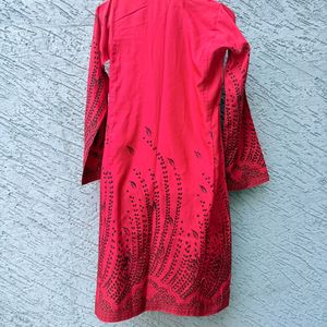 Vibrant Red Printed Kurta