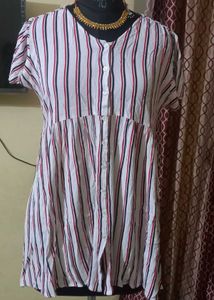 Striped Button-Up Tunic Top