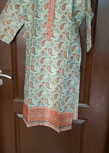 Paisley Print Kurta with Orange Border