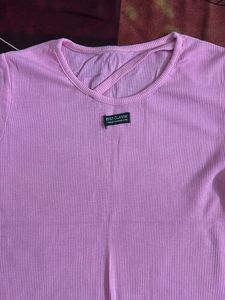 Pink Ribbed Asymmetrical Hem Top