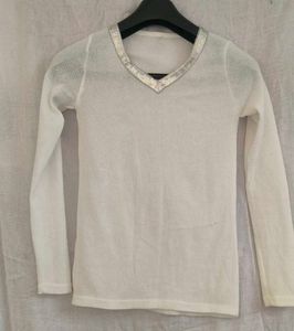 Orange Ribbed V-Neck Long Sleeve Top