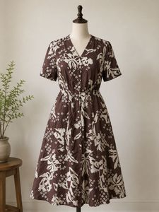 Brown Floral Button-Down Midi Dress🌷
