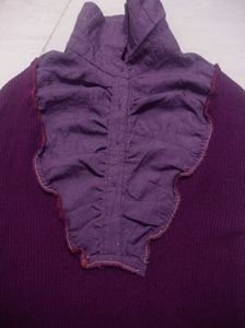 Chic Purple Knit Top with Embellished Collar