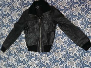 combo Blackn brown Leather Bomber Jacket