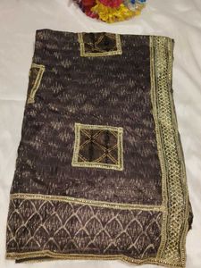 Elegant Embroidered Brown Saree