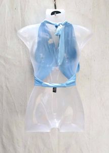 5116. Light Blue Halter Neck Crop Top