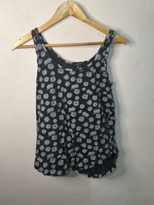 Black Floral Print Tank Top