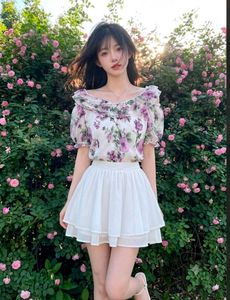 Sheer Floral Ruffle Neck Top