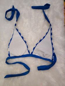Blue &amp; White Striped Bikini Top