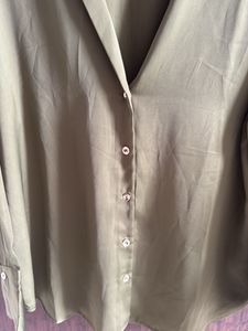 Chic Olive Green Satin Shirt