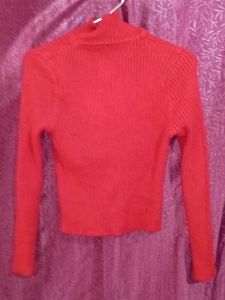 Red Ribbed Turtleneck Sweater