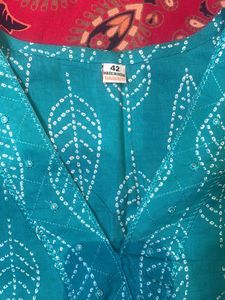Teal Leaf Print Kurta with Pants