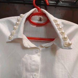 Elegant Pearl Embellished White Blouse