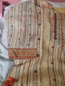 Khadi Cotton Suit With Mirror Work &amp; Tussle On Dup
