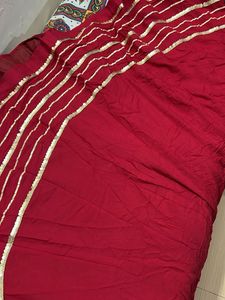 Red chaniya golden border &amp; white blouse