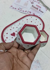 Heart Print Decorative Tray &amp; holder com mini pot
