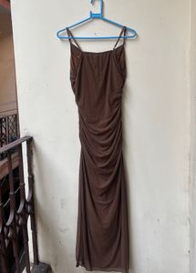 Brown Ruched Bodycon Maxi Dress 🤎