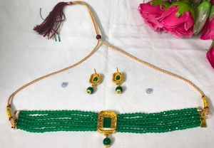 Elegant Green Beaded Choker Necklace