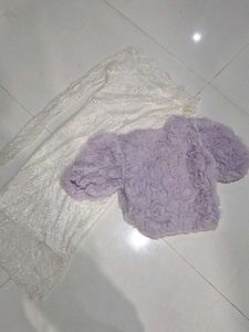 White Lace Dress with Lavender flower top