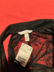 H&amp;M Black Tie-Neck Lace Blouse