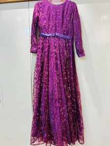 Elegant Purple Floral Embellished Gown