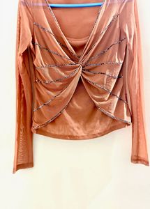 Sheer Embellished Twist Front Top