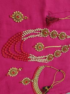 Red & White Pearl Necklace Set