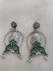 Designer Ethnic Green Stone Earrings brass earring