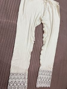 Cream Palazzos with Lace Detail