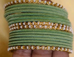 pista Velvet Bangles with Pearl Embellishments