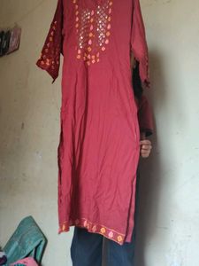Embroidered Maroon Kurta