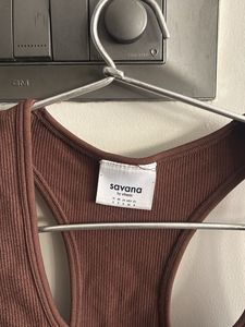 Brown Ribbed Tank Top