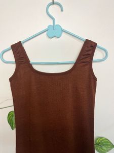 Brown Sleeveless Midi Dress