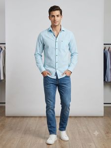 Blue Gingham Seersucker Button-Up Shirt