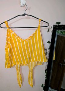 Yellow Striped Tie-Front Tank Top
