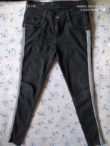 Stylish Black Jeans with Side Stripes