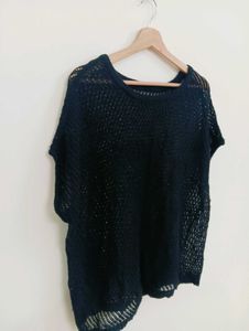 Navy Blue Crochet Knit Top