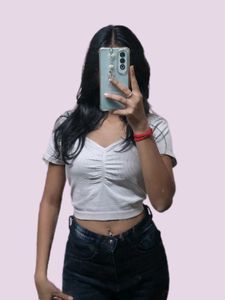 Ruched Cropped White Tee