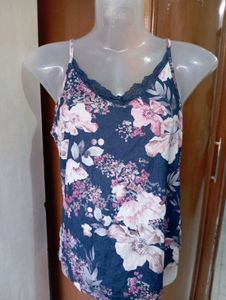Floral Print Camisole with Lace Trim