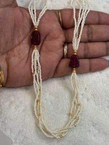 Elegant Pearl Necklace with Ruby Accent