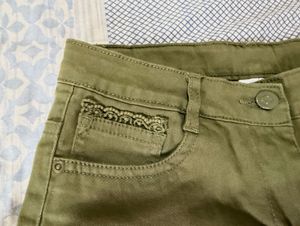 Olive Green Lace Trim Shorts