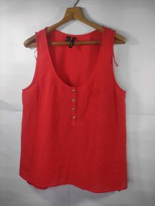 Mango Red Sleeveless Button-Front Blouse