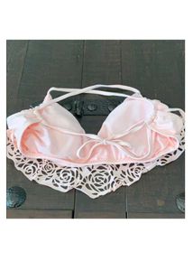 Cute Pink Bikini Top with Lace Trim