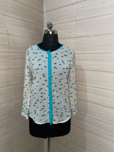Chic White Printed Button-Up Top