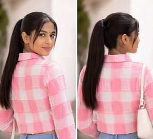 Pink &amp; White Plaid Cropped Shirt