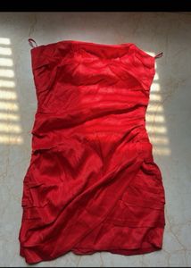 Red Strapless Ruched Mini Dress