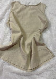 Beige Embroidered Lighthouse Sleeveless Top